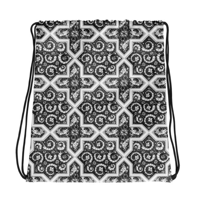 Kashan Mosaique Drawstring Bag In Black