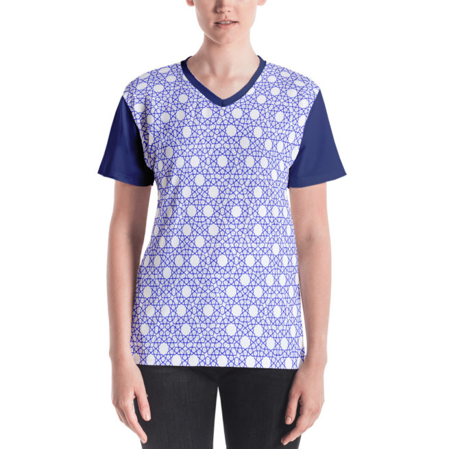 Isfahan Geometrique Women’s V-Neck T-Shirt Blue